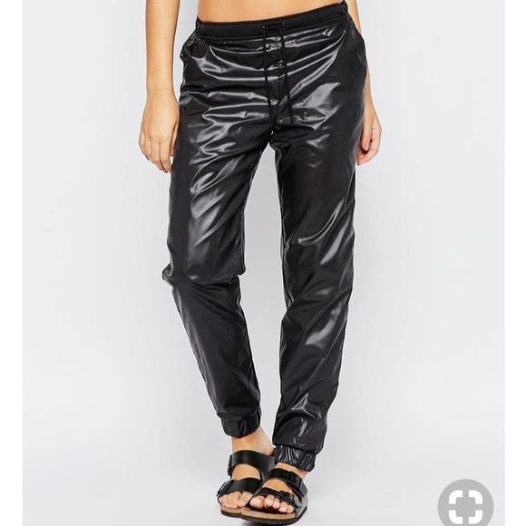black wet look joggers